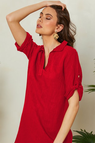 Vestido recto de lino - Rojo