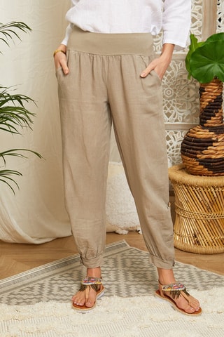 Pantalon casual en lin - Taupe