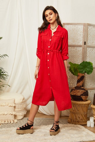 Vestido largo de lino - Rojo