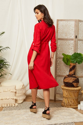 Vestido largo de lino - Rojo
