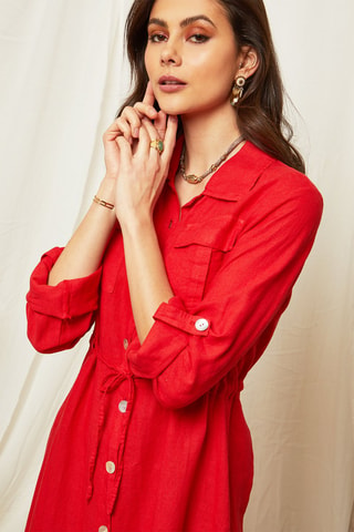 Vestido largo de lino - Rojo