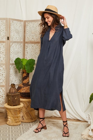 Vestido de lino - Azul marino