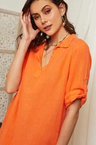 Vestido recto de lino - Naranja