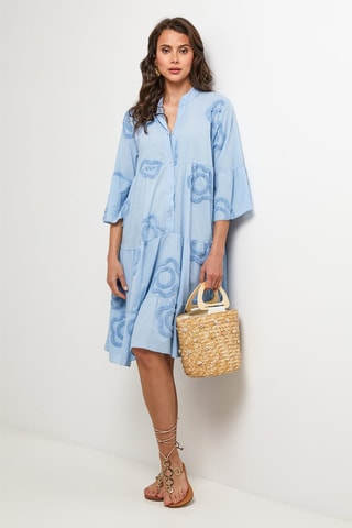 Vestido camisero de lino - Azul