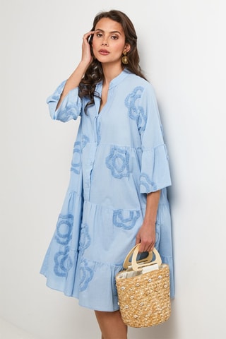 Vestido camisero de lino - Azul