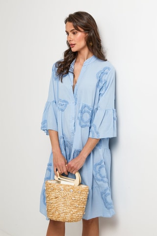 Vestido camisero de lino - Azul