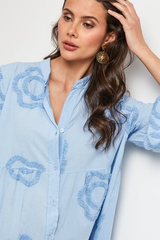 Vestido camisero de lino - Azul