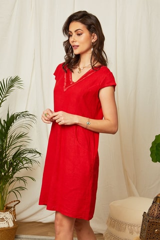 Vestido recto de lino - Rojo