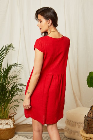 Vestido recto de lino - Rojo