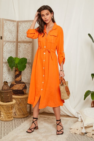 Vestido largo de lino - Naranja