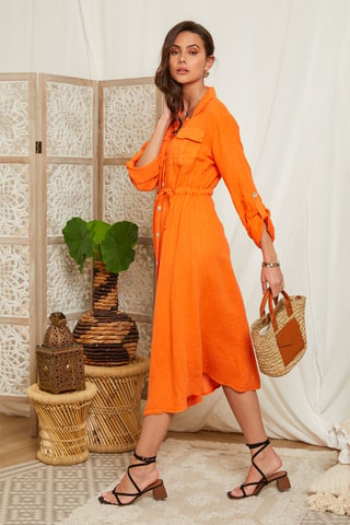 Vestido largo de lino - Naranja