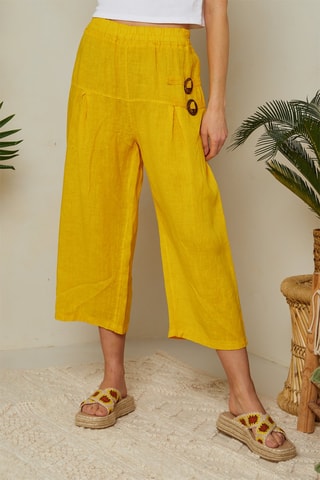 Pantalón pirata de lino - Amarillo