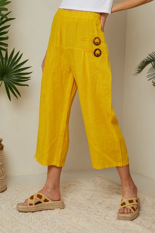 Pantalón pirata de lino - Amarillo