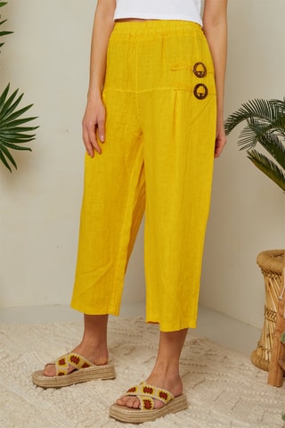 Pantalón pirata de lino - Amarillo