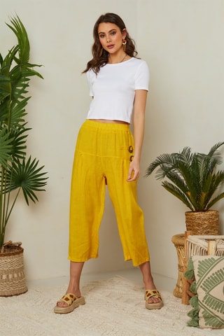 Pantalón pirata de lino - Amarillo
