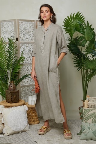 Vestido camisero de lino - Topo