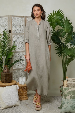 Vestido camisero de lino - Topo