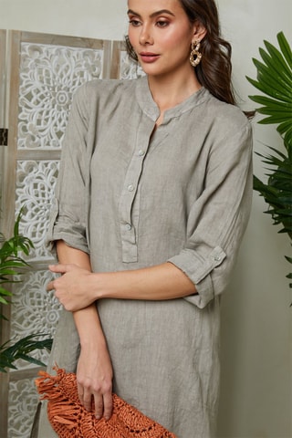 Vestido camisero de lino - Topo