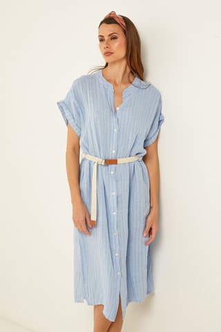 Vestido camisero de lino - Azul claro