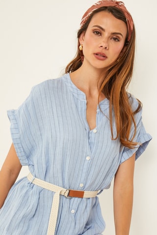 Vestido camisero de lino - Azul claro