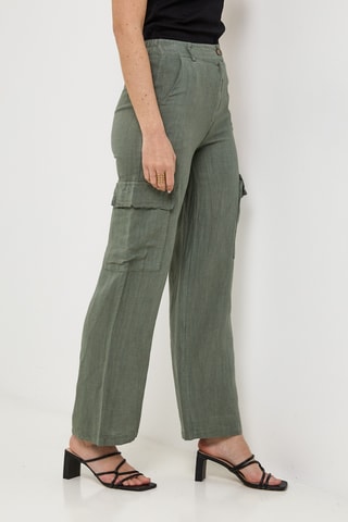 Pantalon cargo en lin - Kaki