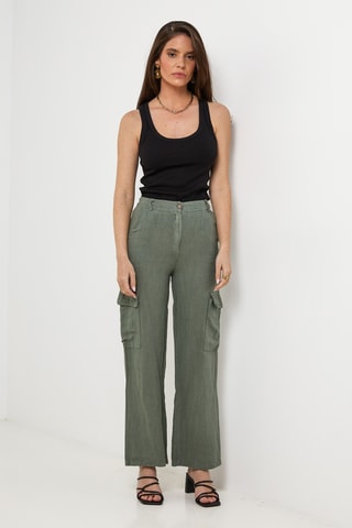 Pantalon cargo en lin - Kaki