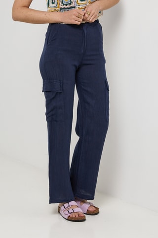 Pantalon cargo en lin - Bleu marine