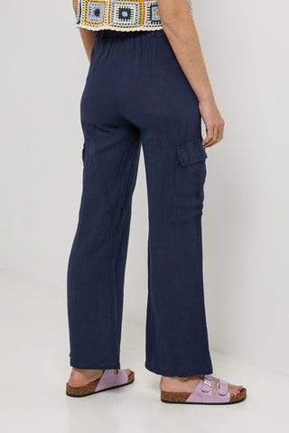 Pantalon cargo en lin - Bleu marine
