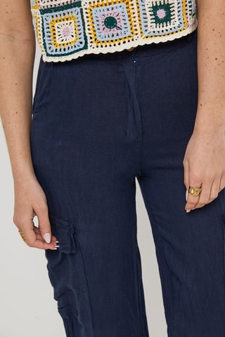 Pantalon cargo en lin - Bleu marine