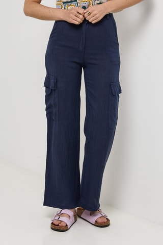 Pantalon cargo en lin - Bleu marine