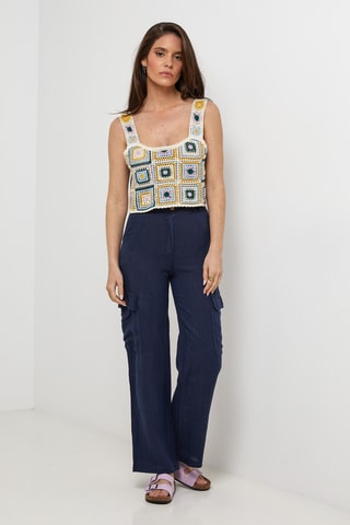 Pantalon cargo en lin - Bleu marine