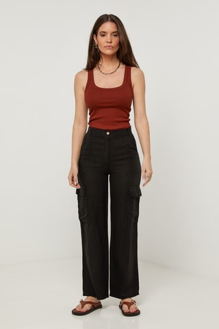 Pantalón cargo de lino - Negro