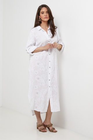 Vestido camisero de lino - Blanco