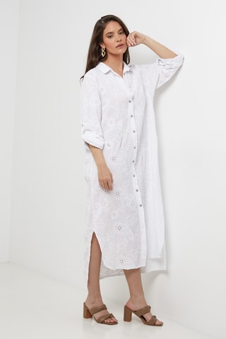 Vestido camisero de lino - Blanco