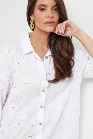 Vestido camisero de lino - Blanco