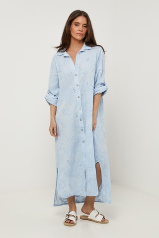 Vestido camisero de lino - Azul claro