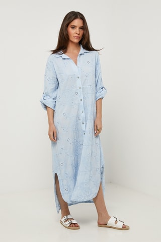 Vestido camisero de lino - Azul claro