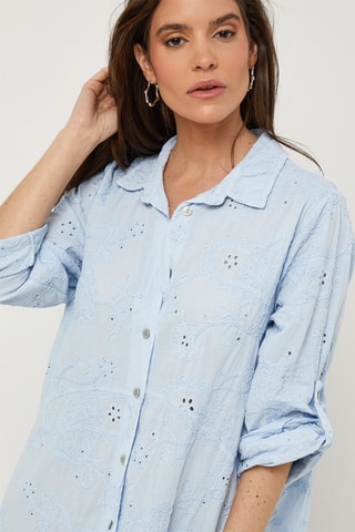 Vestido camisero de lino - Azul claro