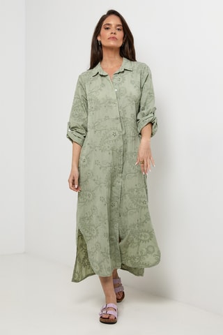 Vestido camisero de lino - Caqui