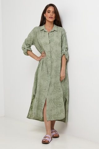 Vestido camisero de lino - Caqui