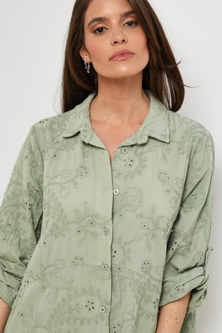 Vestido camisero de lino - Caqui
