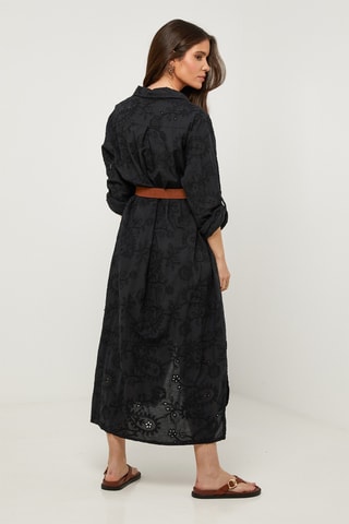 Vestido camisero de lino - Negro