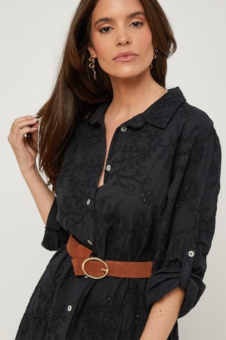 Vestido camisero de lino - Negro