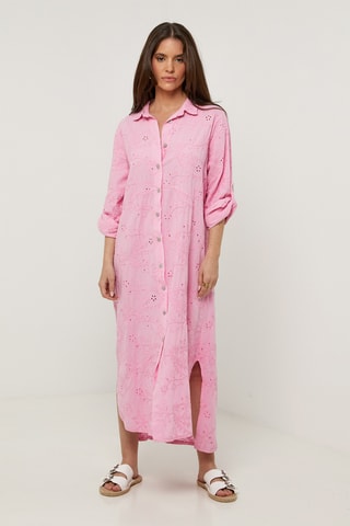 Vestido camisero de lino - Rosa