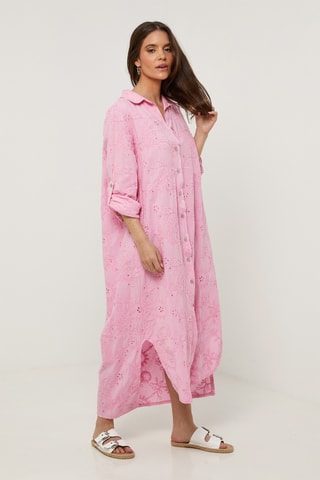 Vestido camisero de lino - Rosa
