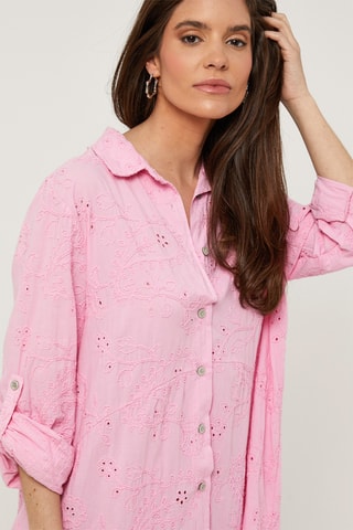Vestido camisero de lino - Rosa