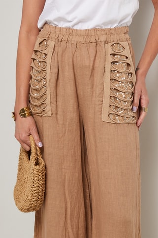 Pantalón de lino - Camel