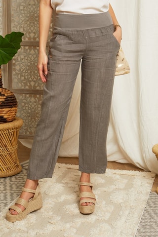 Pantalón recto de lino - Topo
