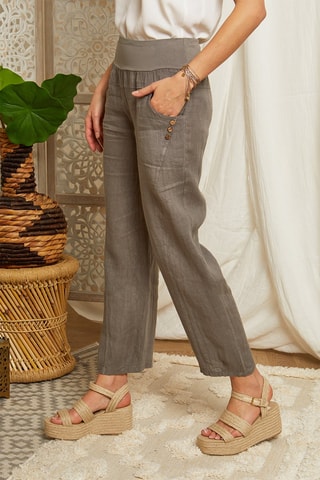 Pantalón recto de lino - Topo