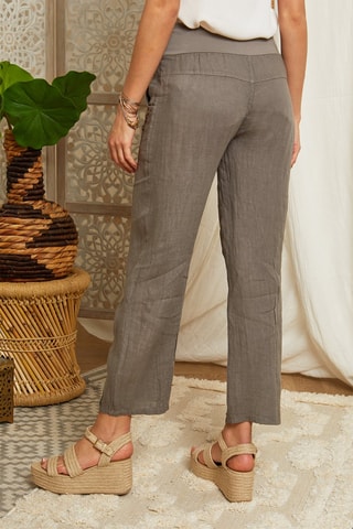 Pantalón recto de lino - Topo